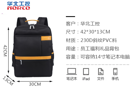 華北工控定制員工福利雙肩電腦背包